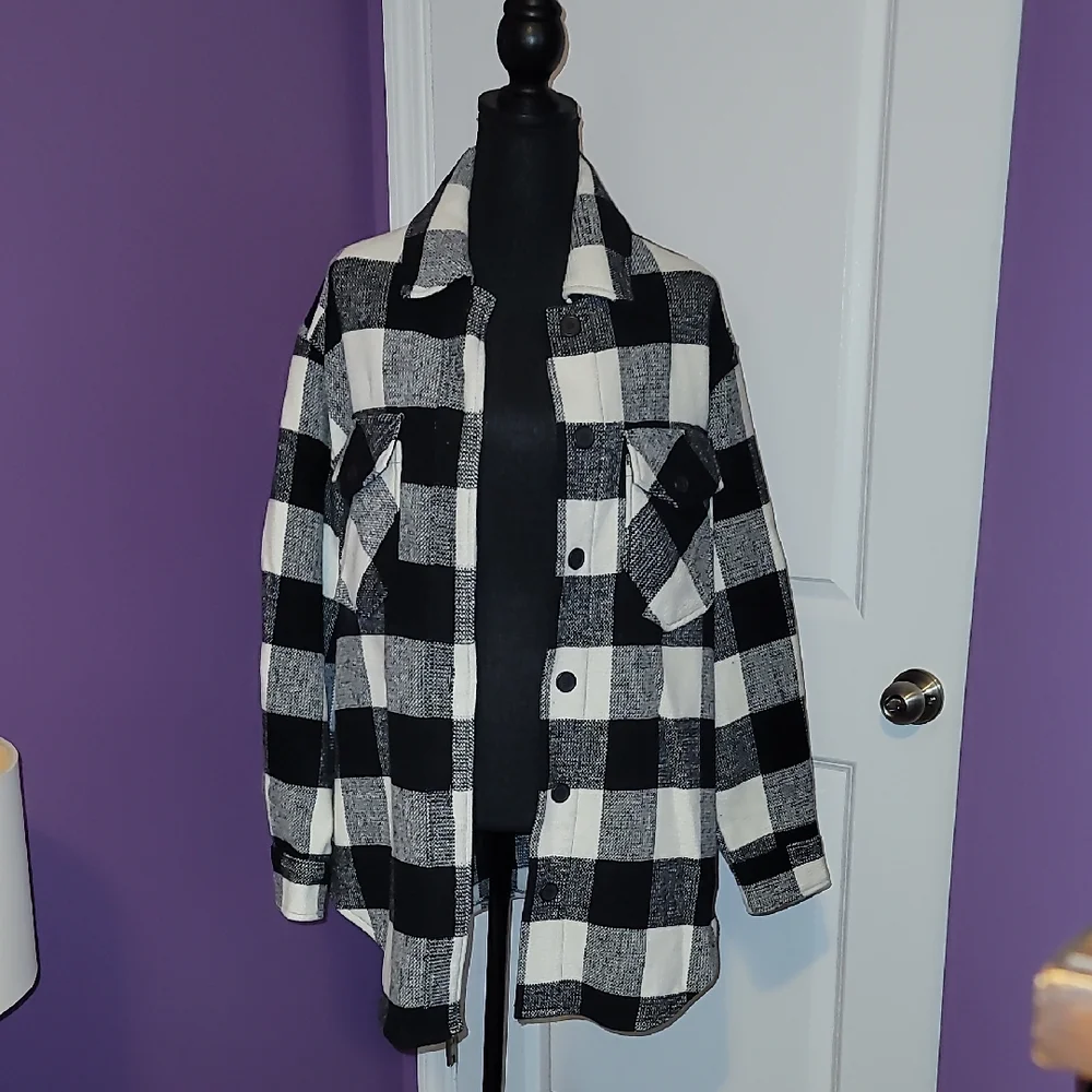 RDI Black and White Plaid Utility Jacket Sz: M